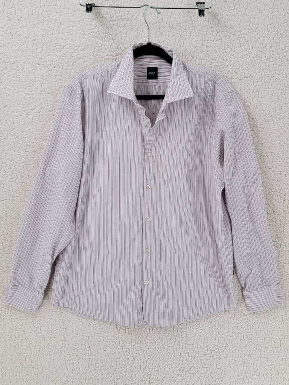 BOSS Men's Long-Sleeved Striped Button-Up Dress Shirt - Size XL